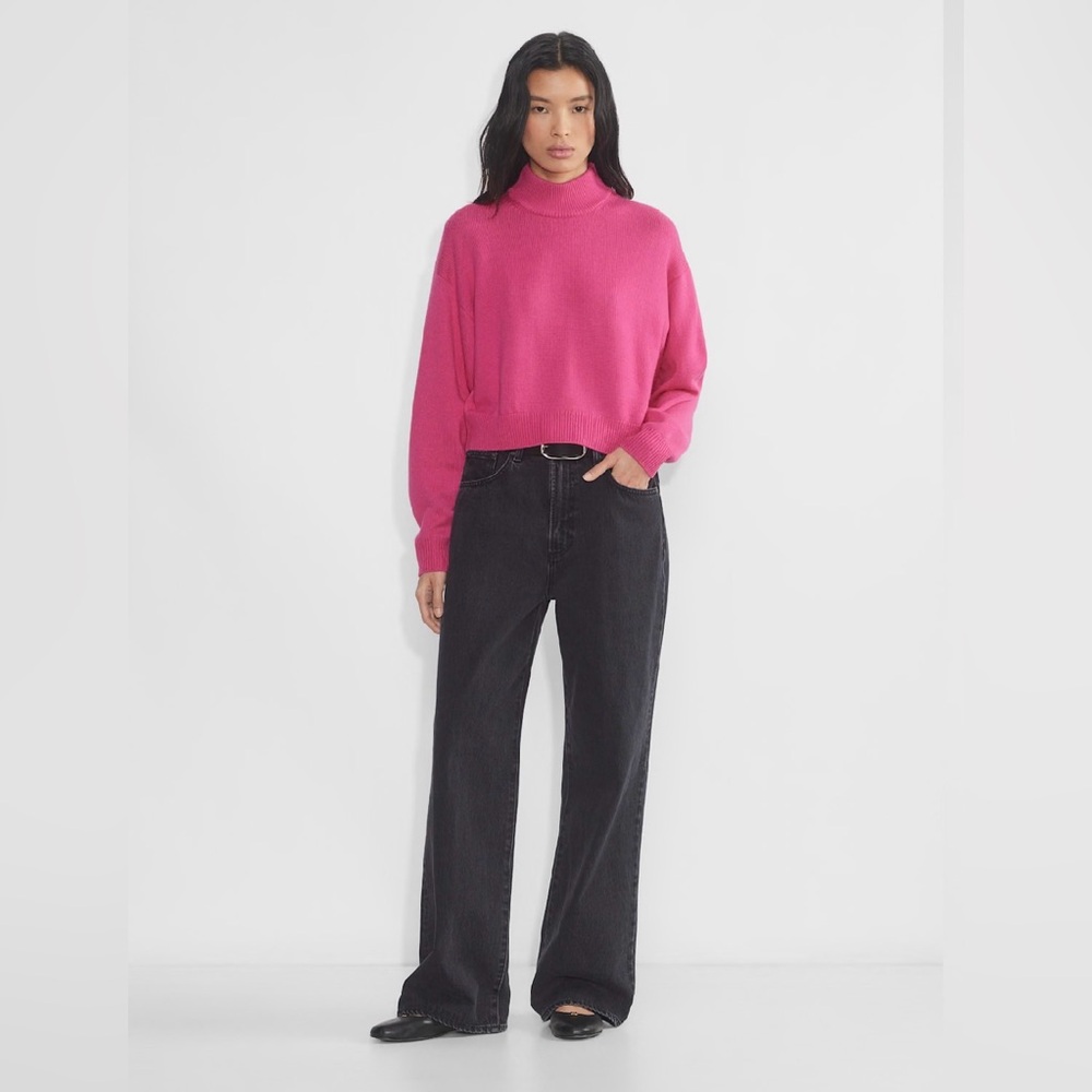 Aritzia Pink Turtleneck Merino Wool Sweater Crop